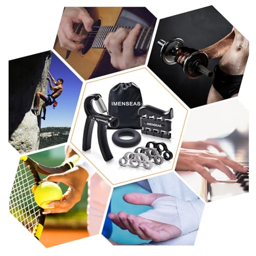 Grip Strength Trainer 7 Pack Adjustable Hand Gripper, Finger Stretcher Resistance Extensor Bands, Finger Exerciser, Grip Strength Ring & Stress Ball, Hand Grip Strengthener - color: Black