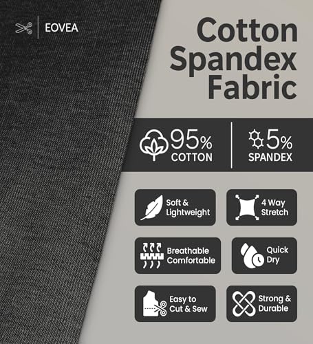 EOVEA - Cotton Spandex Fabric by The Yard - 4 Way Stretch Jersey Knit - Spandex & Cotton T-Shirt Fabric - Lightweight, Breathable - 60" Wide Roll| 10 oz(Black, 2 Yards) - color: Black, size: 2 Yards