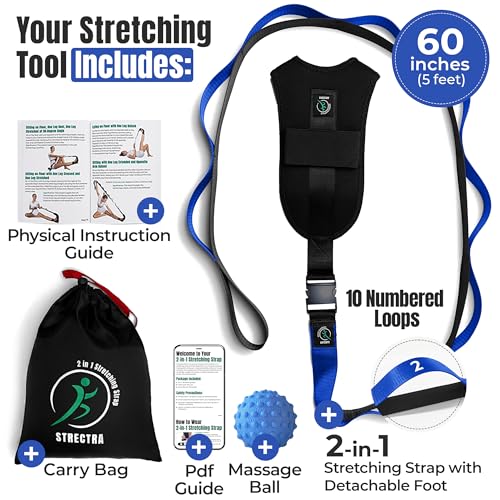 Stretch Strap with Loops Physical Therapy - Full Body Exercise Straps for Stretching with Detachable Foot - Leg & Calf Stretcher for Plantar Fasciitis, Physical Therapy, Pain Relief, and Flexibility - color: Blue