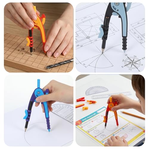 30 Pcs Math Geometry Compass Bulk, 6 Inch Plastic Drawing Compass with Pencils for Math Office Woodworking Art Drawing Supplies (Bright Color)
