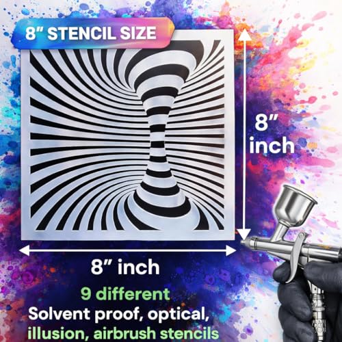 LiME LiNE 3-D Illusion Airbrush Stencils - Set of 9 Reusable Geometric Designs - style: 3D Illusion Geometric Designs