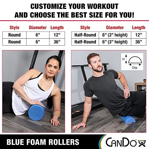 CanDo Blue PE Foam Rollers for Fitness, Exercise Muscle Restoration, Massage Therapy, Sport Recovery and Physical Therapy for Homes, Clinics, and Gyms 6 " x 12" Half-Round