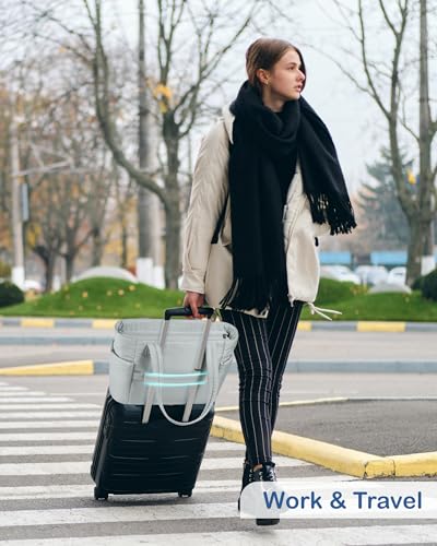 TOPDesign Puffy Tote Bag for Women with Cup Holder & Laptop Compartment & Cosmetic Bag & Trolley Sleeve for Work, Travel - color: Light Grey, size: Large