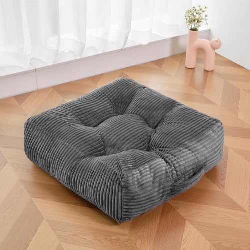 Square Floor Pillow, 6-Inch Thick Floor Cushion with PP Cotton Filling, Soft Corduroy Supportive Floor Seating for Living Room, Office, 22 x 22 Inches (Gray, 1 Pack) - color: Gray, size: 1 Pack