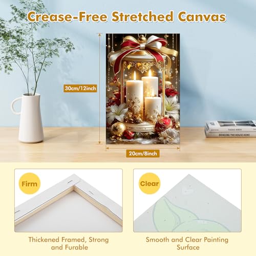 Bowetile Christmas Paint by Numbers for Adults Beginners Framed, Candles Adults' Paint-by-Number Kits, Adult Paint by Number Kits on Canvas, Acrylic Number Painting for Home Decor, 8x12in - color: Candles