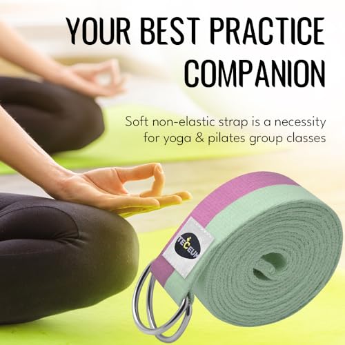 TECEUM 2 IN 1 Yoga & Mat Strap for Stretching – Cotton – 6/8/10 ft - color: Lavender Green, size: 10 ft