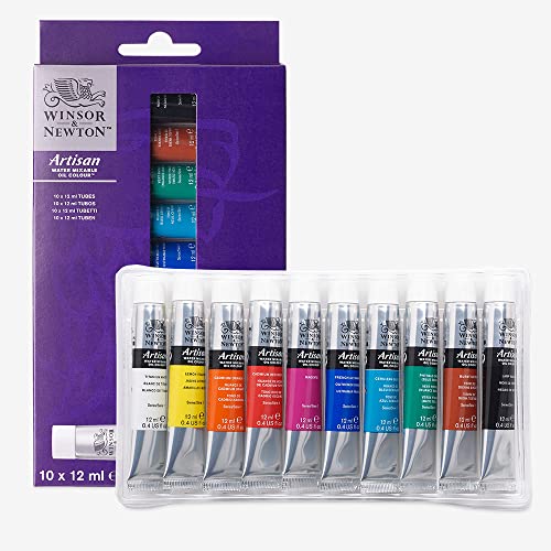 Winsor & Newton Artisan Water Mixable Oil Paint Set, 10 x 12ml Tubes | Clean with water; no solvents needed. Color depth, lightfastness, opacity/transparency are the same as traditional oils. - style: Tube Set 10 x 0.4-oz