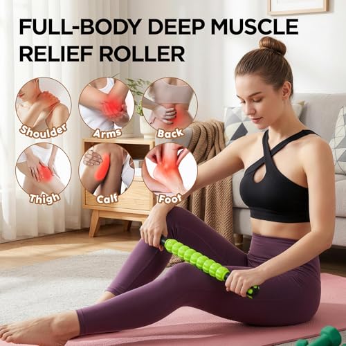 Muscle Roller & Massage Roller Stick for Athletes - Lymphatic Drainage Support, Relieves Muscle Soreness, Cramping & Tightness - Targets Legs, Arms, Back & Calves (Green ) - color: Green