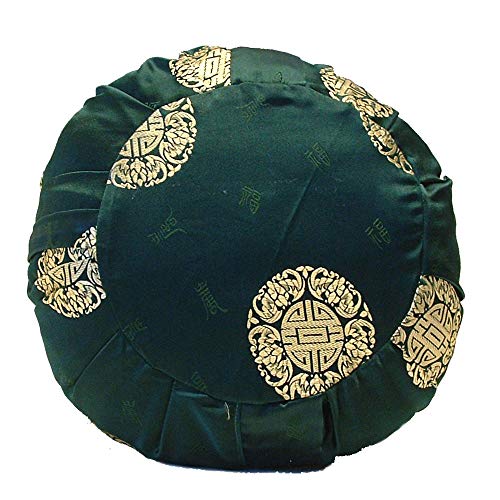 Zen Zafu Sitting or Meditation Cushion with Silk Brocade Cover (Green/Gold) - color: Green/Gold