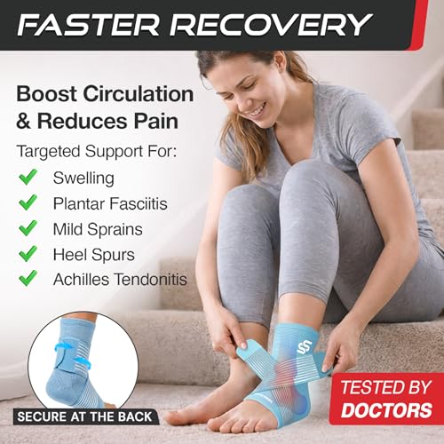 Sleeve Stars Ankle Brace for Women & Men, Ankle Wrap for Sprain, Compression Sleeve for Plantar Fasciitis Relief, Easy Customizable Support: w/ Removable Strap (Single/M:10"-12"/Light Blue) - color: Light Blue, size: Medium