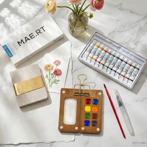 KatchOn, Mini Watercolor Paint Set Creative Sketching & Gifts Set | Portable Pocket Watercolour Travel Kit with 8 Grid Paint Palette, Metal Clip, Water Brush Pen for Painters Artists Students
