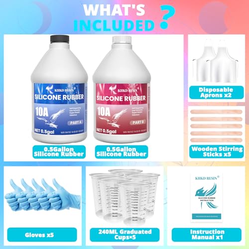 KHKD RESIN Silicone Mold Making Kit 1 Gallon, 10A Liquid Silicone | Translucent Clear, 1:1 Mixing Ratio, Bubble-free, Easy Demold, Fast 4 Hour Cure for Perfect Resin Molds - size: 1 GALLON