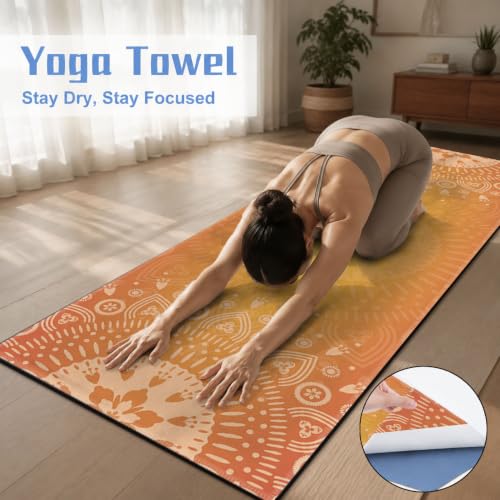 Yoga Mat Towel, Hot Yoga Non Slip with 4 Corner Pockets, 74 x 26 in - color: Orange Flower-01, size: Large