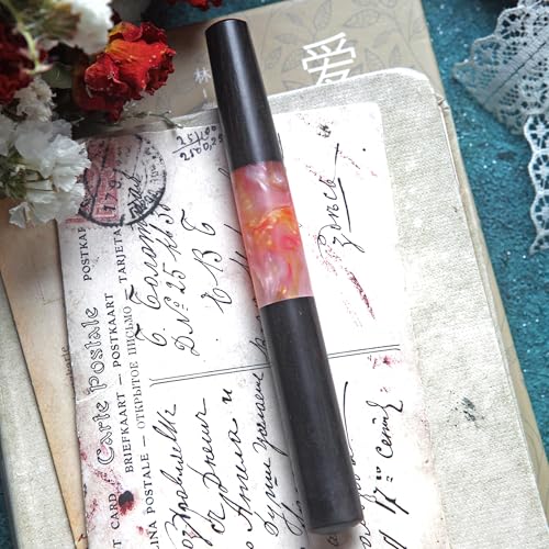 SeventyTwo Handmade Glass Dip Pen with Wood Handle, Black and Pink Coral Design, Calligraphy Writing Pen with Cap (Black-Pink)