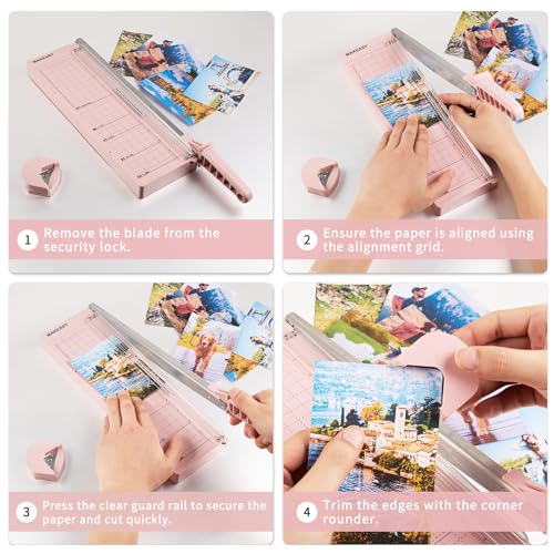 MAKEASY Paper Cutter 12 Inch, Guillotine Paper Cutter with 8 Sheet Capacity, Heavy Duty Paper Cutter for Cardstock, Paper Trimmer for Crafting, Classroom and Office, Pink - color: Pink