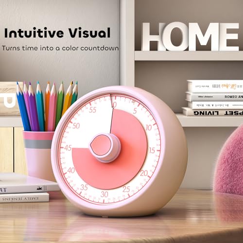 Visual Timer for Kids 60-Minute Countdown Timer with Optional Alarm, Focus Tool for ADHD & Autism, Time Management for Homework, Chores, Office, Kitchen, Teaching & Study Routines (Pink) - color: Pink