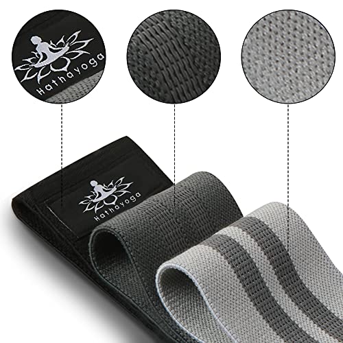 Hatha Yoga Large Resistance Band,14.5" x3.15",Fabric Exercise Loop Bands with Instruction Guide and Carry Bag, Set of 3. - color: Black Ash