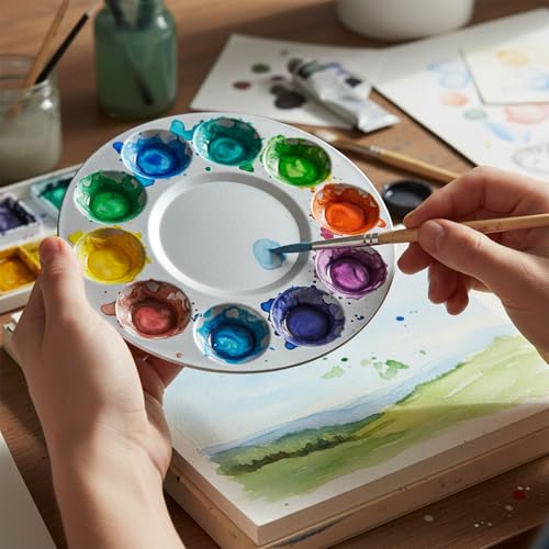 Trinkrittey 2 Pcs Metal Paint Palette Round Paint Tray Palettes with 10 WEL | Metal Paint Palette Washable Painting Supplies for Professional Art Paints Watercolours Birthday Painting Party DIY Craft