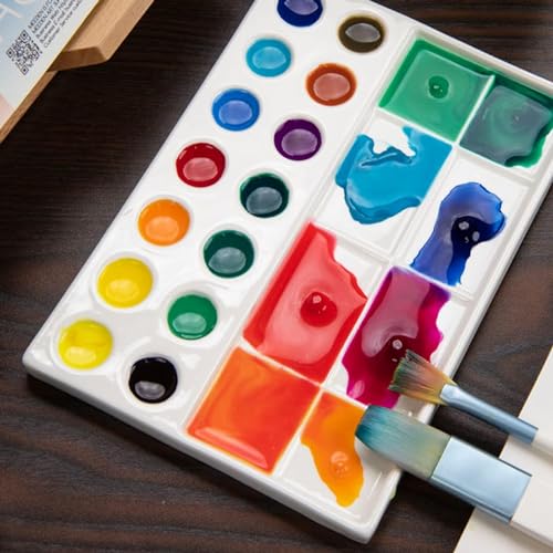 MEEDEN 22-Well Ceramic Watercolor Palette: Porcelain Artist Paint Palette | 7.6" × 5.5" Rectangle Ceramic Mixing Tray for Gouache, Watercolor, Acrylic Painting - size: 7.6 x 5.5 inches | 22 Wells
