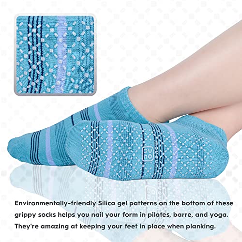 unenow Unisex Non Slip Grip Socks for Yoga Pilates Barre Home & Hospital - color: 4 Pairs-stripe-blue/Black/Dark Grey/Coffee, size: Medium