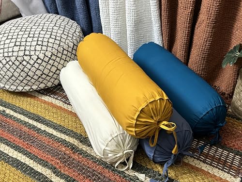 Saffron Round Bolster Removable Cover Cotton Mustard - color: Mustard, size: 6" x 16"