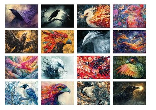 Decoupage Paper Pack (35 Sheets 6"x8") Mythic Bird Visions ~ Surreal Bird Portraits in Vivid, Dreamlike Color palettes Blending Cosmic Themes, Mosaic Feathers, and Mythical Animal hybrids - color: Six