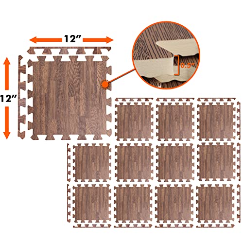 A2ZCARE Puzzle Exercise Mat with EVA Foam Interlocking Tiles - Interlocking Floor Mats for Gym Equipment - Ideal for Home Gym, Aerobic, Yoga and Pilates - color: Oak Wood Dark (12pcs With Border Tiles)