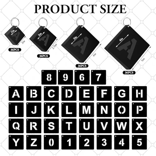 JarThenaAMCS 144 Pcs Letter and Number Stencils for Painting 4 Sizes Reusable Plastic Alphabet Number Templates Set Black DIY Art Craft Kits for Painting on Wall Door Sign Wood Fabric, 1,2,3,4 Inch
