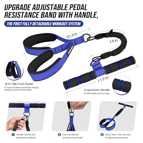 Upgrade Pedal Resistance Band with Handle, Adjustable Tube Foot Pedal Device Puller Exercise Bands, for Abs Arm Leg Waist Workout, Core Pilates, Sit Up Fitness Equipment for Full Body Training - color: Blue