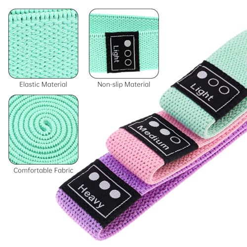 3-Pack Cloth Fabric Resistance Bands for Home Workout - color: Pink, Green, Purple