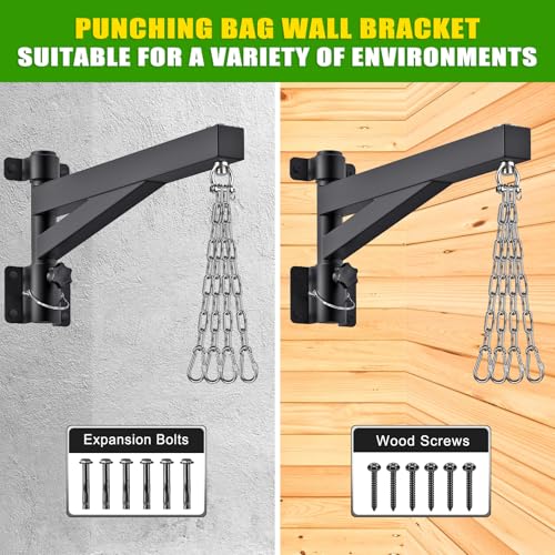 BeneLabel Heavy Bag Hanger for Punching Bag Beam Mount Hardware 360° Rotation Boxing Bag Ceiling Mount I-Beam Hanger for Hanging Heavy Punching Bags Wall Hangers - color: 24" Black wall hanger with steel chain