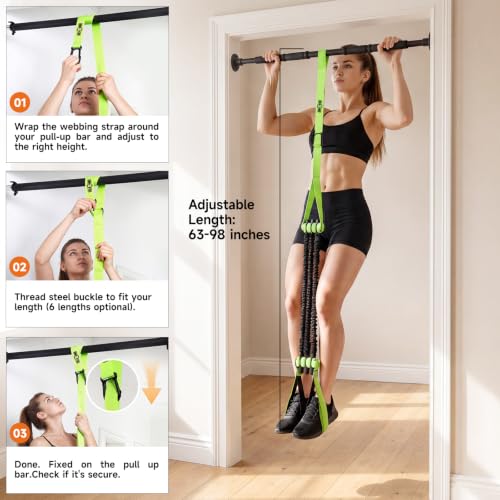 Innstar Pull Up Assistance Bands, Heavy Duty Resistance Band for Pull Up Assist, Adjustable Resistance 165-265lbs with Fabric Feet/Knee Rest, Pull Up Bands Assistance Bands - color: Green 265lbs adjustable