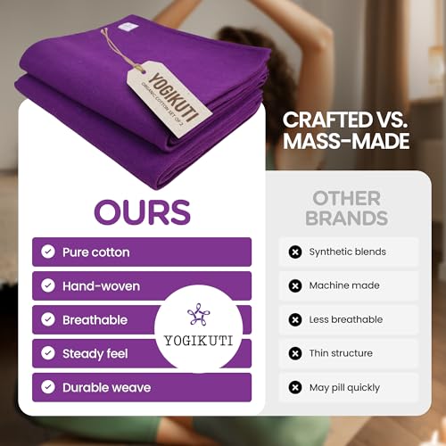 Yogikuti Iyengar Cotton Yoga Blanket Set of Four- Thick Handwoven Yoga Blankets for Restorative Yoga Meditation & Pranayama- Premium Cotton Yoga Blanket for Support & Comfort in Iyengar Yoga (Purple) - color: Purple