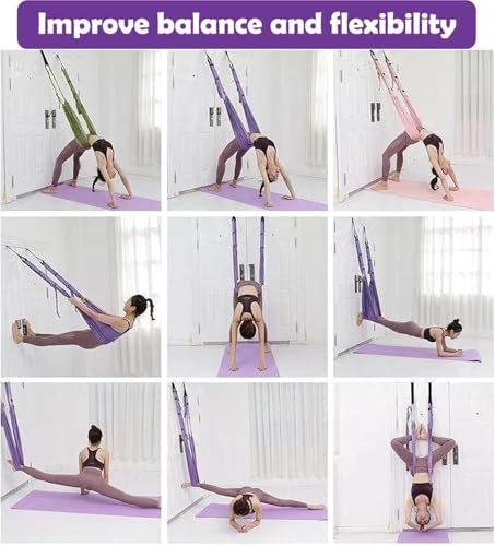 Aerial Yoga Rope for Door,Yoga Door Swing,Leg Stretcher Strap - color: purple.