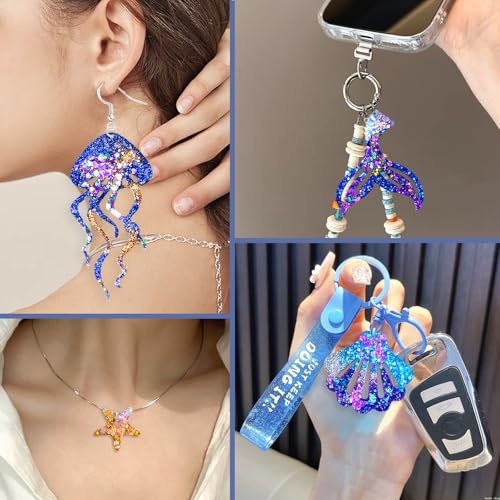 YODOYO Resin Earring Molds 3pcs Ocean Marine Life Jewelry Resin Molds | Jellyfish Shell Starfish Earrings Keychain Silicone Molds for Epoxy UV Resin Necklaces Pendant Jewelry Making Mold