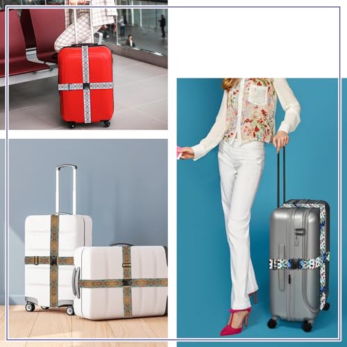 6 Pieces Luggage Straps Patterned Luggage Strap Suitcase Straps Luggage Belt Adjustable Travel Luggage Belt Strap with Quick Release Buckle, 2 inches Wide by 72 inches Long (Retro Stvle) - style: Retro Stvle