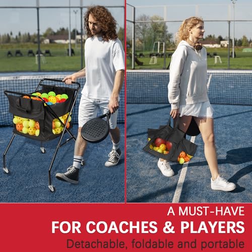 Wheeled Foldable Tennis Ball Hopper Cart with Removable Bag