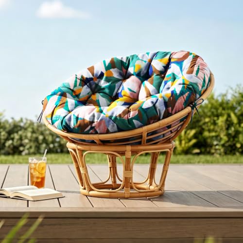 47" Round Tufted Floor Cushion, Thick Meditation Papasan with Ties | Filled with thick foam and ties. Soft padded surface keep long-sitting comfort, widely suited for indoor&outdoor seating. - color: White Pink Flower