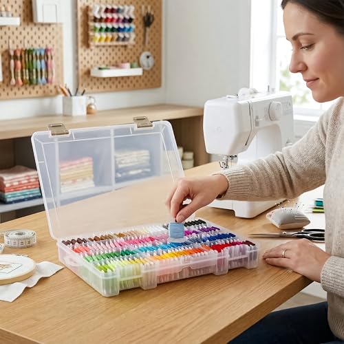 ArtBin Floss Finder Box: Clear Sewing Organizer with 6 Compartments, 12 Dividers, Durable - Perfect for Embroidery Floss and Small Sewing Supplies Storage | 6 Compartments, 12 Dividers, 10.75 x 7.375 x 1.75 Inches, For Embroidery Floss and Small Supplies,