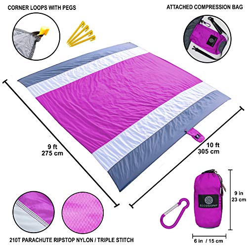 ECCOSOPHY Sandproof Beach Blanket, Oversized Sand Free Mat 9x10 ft - color: Purple