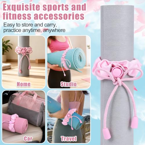 NQEUEPN 3pcs Yoga Mat Scrunchie, Mat Strap & Hair Tie (Pink)