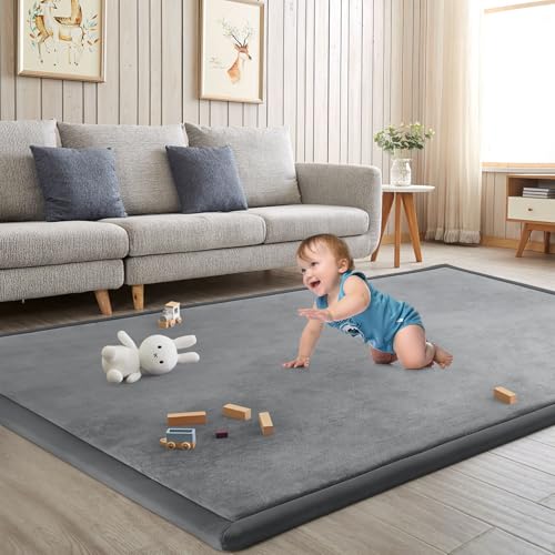 Baby Play Mat for Floor Nursery Rug Muscle Mat Area Rug Playroom Rug 59"x71" Playpen Mat Elastic Foam 1.3" Thick Crawling Mat for Babies,Toddlers, Infants, Kids,Grey - color: Grey, size: 59"x71"