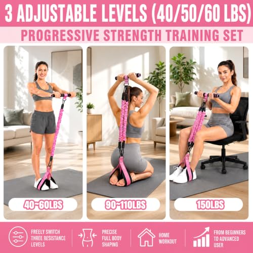 Pedal Resistance Band, 40/50/60 lbs with Handles & Ankle Straps