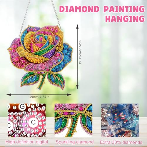 MAXBYE Rose Diamond Art Kits for Adults Hanging Ornament, DIY Special Crystal Diamond Painting kit, Double Sided Painting Kits for Beginners Gift Wall Home Decoration 8×8 Inch - color: Rose