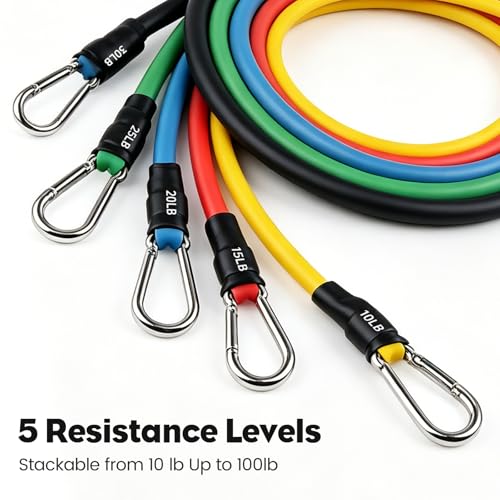 Resistance Bands Set, Himaly Exercise Bands Strength Training Fitness Bands Workout Elastic Bands with Legs Ankle Straps, Door Anchor, Handles & Carry Bag for Home Outdoor Workouts - color: Colorful (Standard Bands)