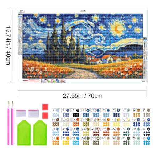 JOOZ Large Diamond Art Kits for Adults - 5D Starry Night Diamond Painting | Round Drill| Premium Canvas| Clear Symbols| Bright Colors| Fun and De-Stress| Gem Art| Home Wall Decor| Gift| 27.5x15.7 Inch - color: Starry Night 058