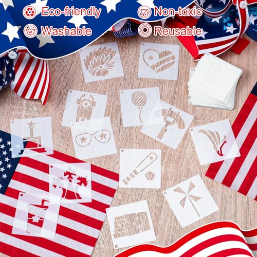 Fainne 100 Pcs 2 Inch Patriotic Stencils Small Stencils for Painting | Reusable Craft Stencils, DIY Scrapbook, Wood Wall Fabric Rock Chalkboard Sign Painting, Home Art Decor Projects - style: Patriotic Style