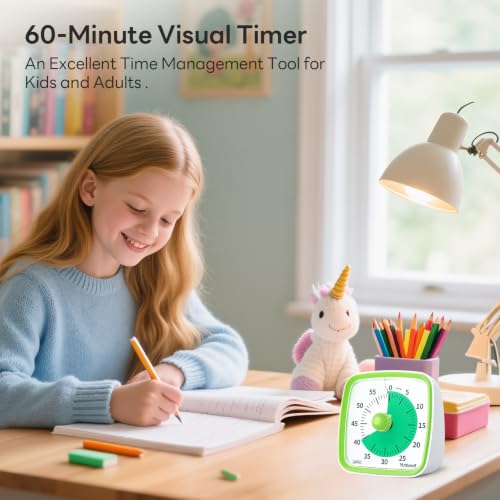 Yunbaoit Visual Timer with Night Light, 60 Minute Countdown, Light Green - color: Light Green