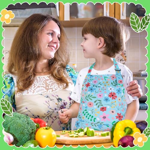 2 Pack Kids Apron, Cute Cooking Aprons, Waterproof Art Apron with Pockets, Toddler Painting Artist Apron Adjustable - color: Wildflowers and Daisies, size: 45*62cm