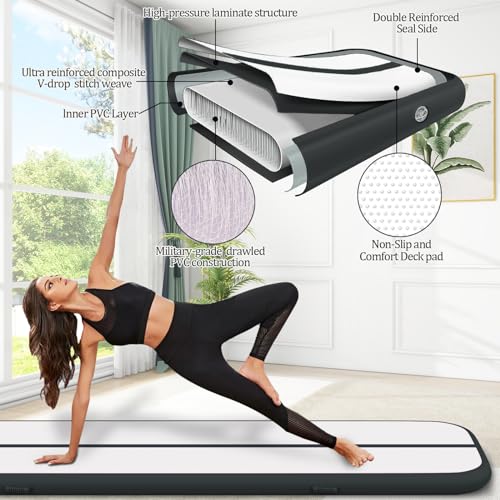 Air Mat Tumble Track, Gymnastics Mats Tumbling Track with Electric Air Pump for Home Use Cheerleading Training Kids Gym Yoga - color: Black, size: 10ftx3.3ftx4inch